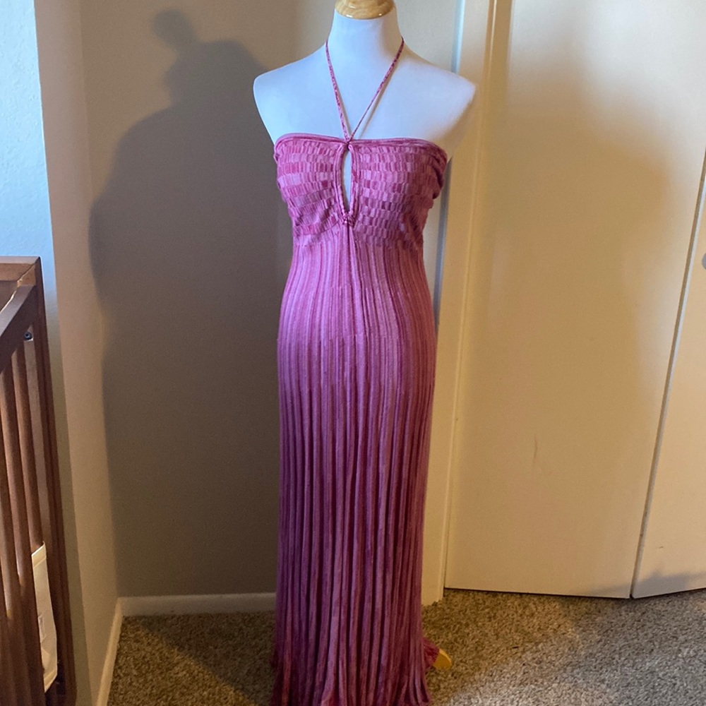 Free People maxi halter dress size small fuchsia purple color